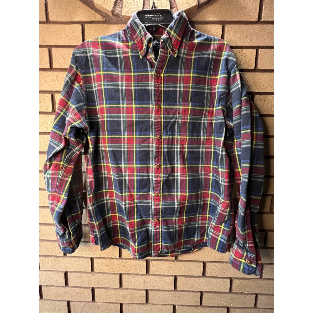 VTG Lands End Mens L Traditional Fit Plaid Flannel Button Up Shirt LS SZ 16-16.5